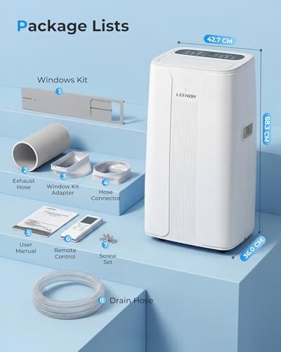 14000 BTU Portable Air Conditioner with Cooling, Dehumidifier, Fan & Sleep Mode, Auto-Swing, Remote Control, 24H Timer, Exhaust Hose, Energy Class A
