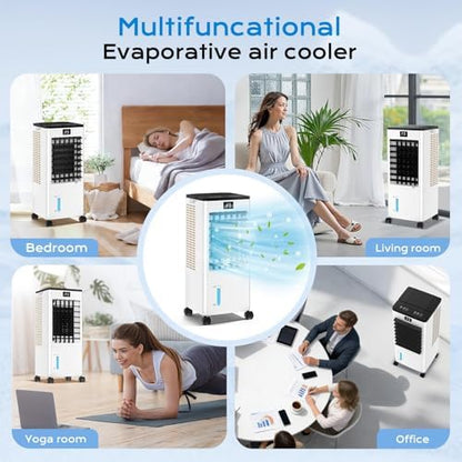 60W Air Cooler with LED Display, 3 Modes, 8L Water Tank, 12-Hour Timer, 60°/120° Oscillation, Touch & Remote Control, Includes 4 Ice Boxes, Low Noise